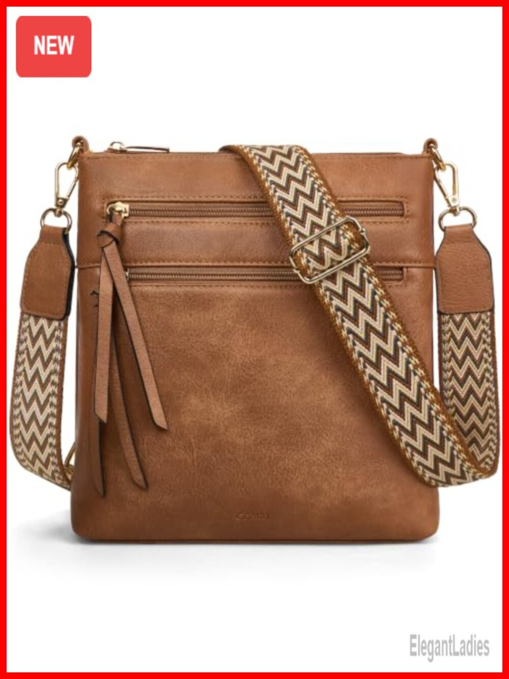 Vegan PU Leather Crossbody Bag Medium Multi-Pocket Satchel Adjustable Strap